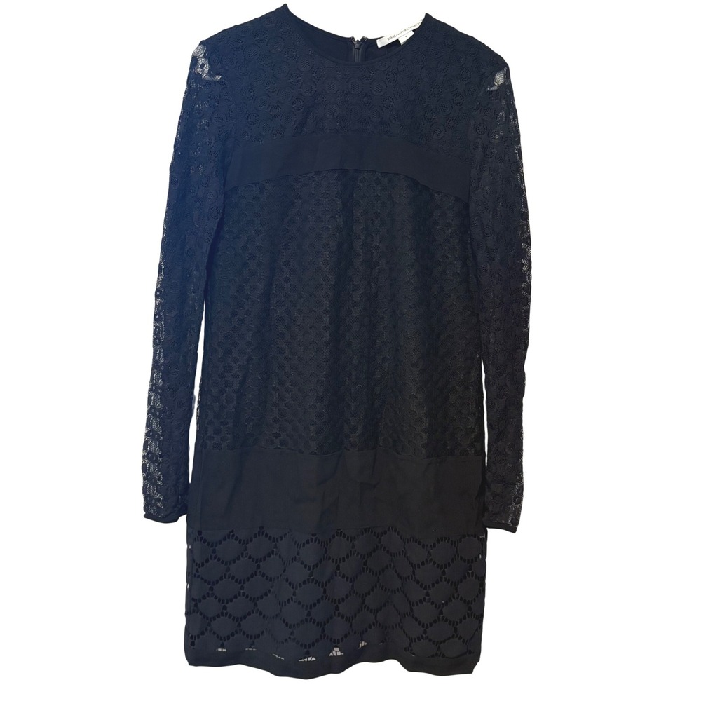 Diane von Furstenberg Black Lace Overlay Long‎ Sleeve Party Dress 8 Modest